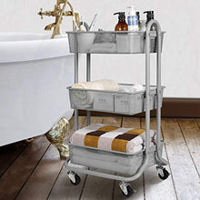 Load image into Gallery viewer, DESIGNA 3-Tier Rolling Utility Cart Storage Shelves Multifunction, Metal Mesh Baskets, Pantry Cart with Lockable Wheels, Gray