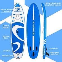 Load image into Gallery viewer, DOBESTS Inflatable Paddle Board Stand-Up Paddleboards 10'6"×33"×6" SUP with Premium Non-Slip Deck, Travel-Backpack Adjustable Paddle, Detachable-Fin, Hand Pump, Safety Leash, Repair Kit Fits (Blue)