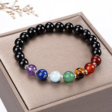 Load image into Gallery viewer, Cherry Tree Collection Chakra Stretch Bracelet | Genuine Natural 8mm Gemstones Beads, Silver Spacers | Men/Women (Black Tourmaline - Small)