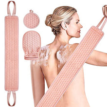 Load image into Gallery viewer, 2 Pack 36.5 Inch Long Loofah Back Scrubber Set with Exfoliating Glove and Sponge Pad for Women and Men, Beige & Pink