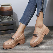 Load image into Gallery viewer, YETIER Platform Womens Loafer Leather Slip-ons Round Toe Chunky Loafer Shoes Penny Casual Fashion Shoes with Chain Apricot