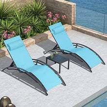 Load image into Gallery viewer, PURPLE LEAF Patio Chaise Lounge Sets 3 Pieces Outdoor Lounge Chair Sunbathing Chair with Headrest and Table for All Weather, Turquoise Blue