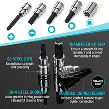Load image into Gallery viewer, DURATECH Bit Socket Set, 42-piece, 1/4" and 3/8" Drive Allen, Torx, Star, Slotted, Phillips Bit Sockets, 3/8" 90T Ratchet, Extension Bar, Socket Adapter, with Storage Case, SAE & Metric