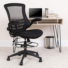 Load image into Gallery viewer, Flash Furniture Mid-Back Black Mesh Ergonomic Drafting Chair with Adjustable Foot Ring and Flip-Up Arms