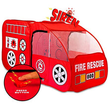 Load image into Gallery viewer, Fire Truck Tent with Sound Button for Kids Toddlers Boys & Girls - Red Fire Engine Pop Up Pretend Playhouse Indoors & Outdoors - Quick Set Up Weather Proof Fabric Foldable & Spacious β Great Gift Idea