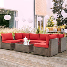 Load image into Gallery viewer, U-MAX 7 Pieces Patio Furniture Set, Brown Wicker Rattan Patio Conversation Sets, All-Weather Outdoor Combination Sofa with Glass Table and Cushion (Red)