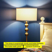 Load image into Gallery viewer, Brightech Riley - Free Standing Boho Floor Lamp - Tall Pole Light for Living Room Or Bedroom- Mid Century, Modern Upright Light with Drum Shade - With LED Bulb - Gold aka Antique Brass