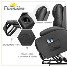 Load image into Gallery viewer, Flamaker Power Lift Recliner Chair PU Leather for Elderly with Massage and Heating Ergonomic Lounge Chair for Living Room Classic Single Sofa with 2 Cup Holders Side Pockets Home Theater Seat (Black)