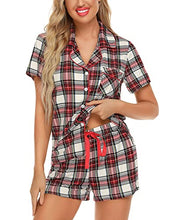 Load image into Gallery viewer, Anjue Women Plaid Pajamas Set Short Sleeve Sleepwear Womens Button Down Nightwear PJ Set with Pockets