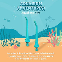 Load image into Gallery viewer, AquaSonic Kids' Water Flosser for Ages 6+ | Standard Nozzle, Orthodontic Nozzle & Waterproof Stickers | 4 Flossing Modes | Aquarium Adventures Theme