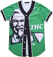 Load image into Gallery viewer, PIZOFF Short Sleeve Arc Bottom 3D Funny THC Print Baseball Jersey Shirt Y1724-14-XL Green