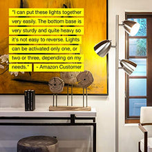 Load image into Gallery viewer, Brightech Jacob - LED Reading and Floor Lamp for Living Rooms & Bedrooms - Classy, Mid Century Modern Adjustable 3 Light Tree - Standing Tall Pole Lamp with 3 LED Bulbs - Satin Nickel