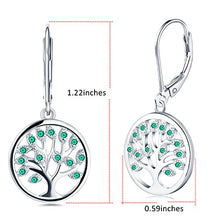 Load image into Gallery viewer, 925 Sterling Silver Family Tree of Life Created Emerald Drop & Dangle Leverback Earrings