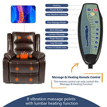 Load image into Gallery viewer, Esright Power Lift Chair Faux Leather Electric Recliner for Elderly, Heated Vibration Massage Sofa with Side Pockets, USB Charge Port & Remote Control, Dark Brown
