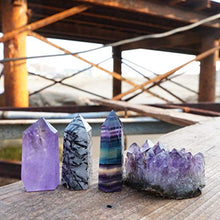 Load image into Gallery viewer, Mimosa Healing Crystal Wands,Mini Size Natural Crystal Quartz Standing Point|1-2.5'' Amethyst Crystal,Rainbow Fluorite Crystal &Natural Black Tourmaline in Quartz Crystal Tower&Deep Amethyst Cluster