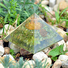 Load image into Gallery viewer, Orgone Pyramid - Flower Of Life Orgone Energy Peridot Copper Pyramid- Healing Crystals for EMF Protection Soul with Inner Psychic Sense-Vivid Dreams
