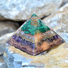 Load image into Gallery viewer, Orgonite Crystal Love Attraction Orgone Pyramid With Rose Quartz, Amethyst, Malachite – Crystals of Unconditional Love and Healing