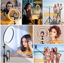 Load image into Gallery viewer, 10" Selfie Ring Light with Tripod Stand & Cell Phone Holder for Live Stream/Makeup, Dimmable Led Camera Ringlight for YouTube TikTok/Photography Compatible for iPhone and Android Phone