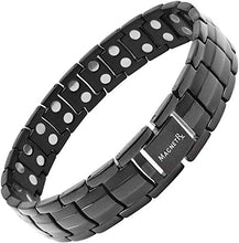 Load image into Gallery viewer, MagnetRX® Ultra Strength Magnetic Therapy Bracelet - Arthritis Pain Relief and Carpal Tunnel Magnetic Bracelets for Men - Adjustable Length with Sizing Tool (Black)