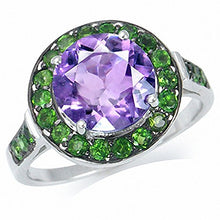 Load image into Gallery viewer, Silvershake 3.06ct. Natural Amethyst and Chrome Diopside White Gold Plated 925 Sterling Silver Cocktail Ring Size 8
