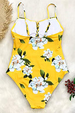 Load image into Gallery viewer, CUPSHE Women's One Piece Swimsuit Yellow Floral Print Lace Up Bathing Suit, XS