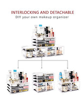 Load image into Gallery viewer, DreamGenius Makeup Organizer 4 Pieces Acrylic Makeup Storage Organizer Box with 9 Drawers for Lipstick Jewerly and Makeup Brushes, Stackable Cosmetic Display Cases for Dresser and Bathroom Countertop