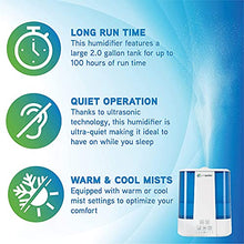 Load image into Gallery viewer, PureGuardian H5225WCA Ultrasonic Warm & Cool Mist Humidifier, 100 Hrs. Run Time, 2 Gal. Tank, 560 Sq. Ft. Coverage, Quiet, Filter Free, Essential Oil Tray, White/Blue