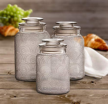 Load image into Gallery viewer, Style Setter Canister Set 3-Piece Jars in 1, 1.3 & 1.6 Liters Retro Design w/Airtight Glass Lids for Cookies, Candy, Coffee, Flour, Sugar, Rice, & Pasta, 13.25 x 4.6 x 8, Clear