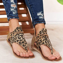 Load image into Gallery viewer, Gladiator Sandals for Women Girls Retro Bohemian Thong Sandals Roman Beach Shoes Back Zip Flats Heel Clip-Toe Shoes Leopard Gladiator Sandal Cows Open Toe Shoes Summer Casual Flat Shoes*
