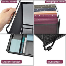 Load image into Gallery viewer, EASEPRES Desk Hanging File Box Organizer with Drawer, Black Mesh Metal Folder Holder Storage Bin, Letter Size