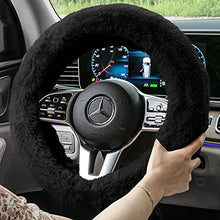 Load image into Gallery viewer, FH Group FH2016BLACK Universal Fit Doe16 Faux Rabbit Fur Cozy Black Steering Wheel Cover fits Most Cars, SUVs, Trucks, and Vans, Ultimate Protection