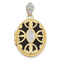 Load image into Gallery viewer, 14k Yellow Gold Textured Diamond Oval Photo Pendant Charm Locket Chain Necklace That Holds Pictures Fancy Fine Jewelry For Women Gifts For Her