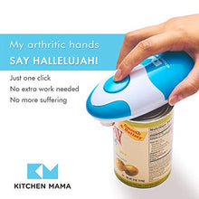 Load image into Gallery viewer, Kitchen Mama Electric Can Opener : Open Your Cans with A Simple Push of Button - No Sharp Edge, Food-Safe and Battery Operated Handheld Can Opener (Sky Blue)
