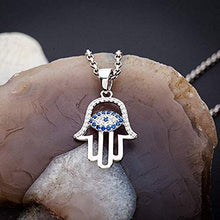 Load image into Gallery viewer, Sloong Evil Eye Hamsa Hand Necklace 14k Gold Plated Third Eye White Blue Cz Womens Pendant Necklace