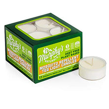 Load image into Gallery viewer, Murphy’s Naturals Mosquito Repellent Tea Light Candles | DEET Free | Made with Essential Oils and a Soy/Beeswax Blend | 4 Hour Burn Time Per Candle | 12 Candles Per Box