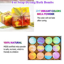 Load image into Gallery viewer, 24 Colors Mica Powder Set 0.35 oz(10g)- Natural Cosmetic Grade Pearlescent Pigment Powder for Epoxy Resin,Soap Dye,Candle Making,Bath Bombs,Lip Gloss,Slime,DIY Crafts,Paints,Jewelry,Rainbow Color