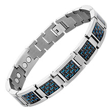 Load image into Gallery viewer, Blue Carbon Fiber Titanium Magnetic Bracelet Adjustable By Willis Judd