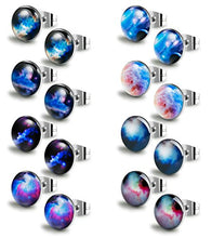 Load image into Gallery viewer, Thunaraz 8 Pairs Unisex Stainless Steel Stud Earrings Galaxy Astronomy Earrings for Girls Boys
