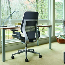 Load image into Gallery viewer, Steelcase Gesture Office Chair - Cogent Connect Blueprint Upholstered Wrapped Back Platinum Metallic Frame Medium Seat Light Seagull Seat/Back Dark Merle Arms Hard Floor Caster Wheels