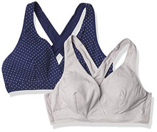 Load image into Gallery viewer, Playtex womens Maternity & Cross Over Sleep Wirefree Us4960 2-pack Nursing Bra, In the Navy/White Pin Dot + Crystal Grey Heather, Medium US