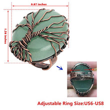 Load image into Gallery viewer, Top Plaza Handmade Retro Vintage Copper Wire Wrapped Tree of Life Oval Green Aventurine Healing Crystal Adjustable Ring Bronze Band Size 6 7 8