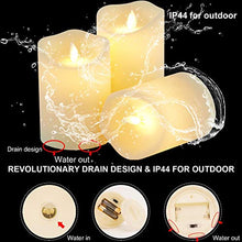 Load image into Gallery viewer, Flickering Flameless Candles Outdoor Waterproof Battery Operated Candle Led Candle Pillar Frosted Plastic Candle Set of 3 Include Realistic Dancing LED Flames and Remote Control (D:3.25"x H:4"5"6")