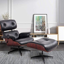 Load image into Gallery viewer, Mid Century Lounge Chair and Ottoman, Expanded Size Classic Modern Chair, Top Grain Leather Palisander Wood, Heavy Duty Base Support for Living Room, Study, Lounge, Office