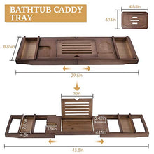 Load image into Gallery viewer, Bathtub Caddy Tray Bamboo Bathroom Organizer Expandable for Luxury Bath with Book Tablet Stand Wine Glass Candle Phone Holder Soap Dish Non-Slip Extending Sides Expands Up to 43 inch