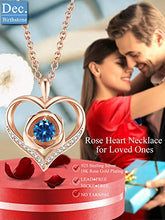 Load image into Gallery viewer, Rose Heart Necklace December Birthstone Blue Topaz Jewelry for Women Sterling Silver Rose Flower Heart Pendant Created Gemstone Women Girls Jewelry for Birthday Gift Anniversary Jewelry Gift for Her (Rose Gold-12-Dec.Blue Topaz)
