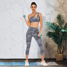 Load image into Gallery viewer, OUYISHANG One Shoulder Sports Bra,Yoga Bra,Workout Bras for Women,Running Sports Bras for Women,Tie Dye BrasY023-grey tie dye-S