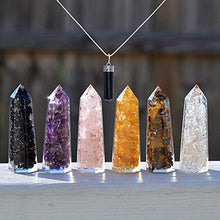 Load image into Gallery viewer, Healing Crystal Wand Set of 6 Orgonite – Includes 3” Amethyst Crystal, Tigers Eye, Rose Quartz, Black Tourmaline Stone, Citrine and Clear Quartz Orgone Crystal Plus Black Tourmaline Necklace