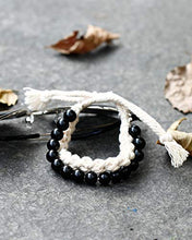 Load image into Gallery viewer, Jewever Black Obsidian with 100% Cotton Braided Rope Brcaelets For Men and Women Handmade Jewelry Gifts Adjustable