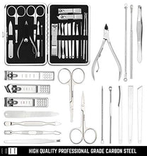 Load image into Gallery viewer, ENTT 18 Piece Manicure Pedicure Set & Grooming Kit - Gift for Men, Women, Wife, Husband, Teen, Seniors, Parents – Carbon Steel Tools - Premium Travel Case & Professional Nail Clippers – Black Case