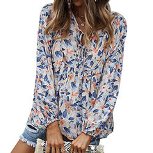 Load image into Gallery viewer, YUZIBAO Women Long Sleeve Boho Tops Babydoll Shirts V Neck Floral Ruffle Print Blouse(Blue,S)